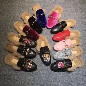 Gorący salezigner oryginalne skórzane mokasyny furt muller muller z klamrą moda kobiety Princetown Ladies swobodne futra buty gucciness Mules Flats