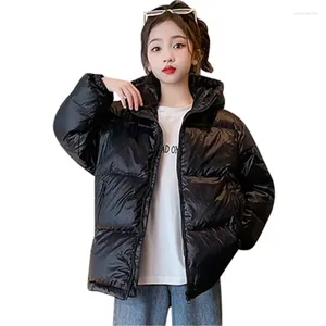 Casaco para baixo 2023 inverno meninas jaqueta preta moda superfície brilhante outerwear crianças roupas à prova de água grosso quente com capuz 12 13y