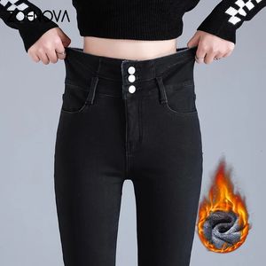 Dżinsy damskie zoenova polar Velvet Elastic Zima zagęszcza ciepłe wysokie talia Polecne spodnie zwykłe proste dżinsów Jegging 231024