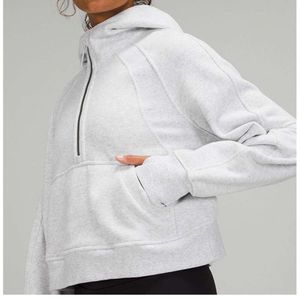 Lu Lu Yoga Lemon Coat Hoody Scuba Half Zip Hooded Jacket Women Fleece Warm Long Sleeve Crop Top Sweatshirts Winter Sports Coat Gym Alo Running Athletic