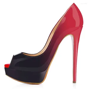 Sapatos de vestido Maogu 14cm super salto alto mulher patente couro nighclub vermelho casamento senhora stiletto mulheres bombas sexy plataforma peep toe 42