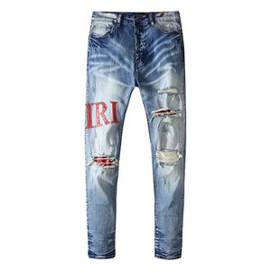 Designer grossist - mäns rippade mager rak fit stretch för cykel jeans byxor mode raka smala jeans28-40