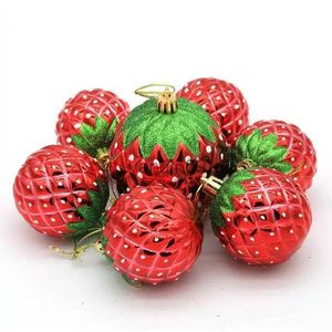 Christmas Decorations 6pcs Christmas Tree Decorations 6cm Festoon Xmas Ball 2022 Christmas Decor for Home Navidad New Year 2023 Strawberry Ornament HKD231024