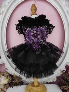 Dog Apparel Handmade Dog Clothes Pet Supplies Black Lace Grape Purple Accessories Tulle Puffy Skirt Evening Party Festival Apparel Fur Baby 231023