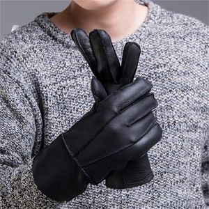 Moda masculina luva luvas de pele de couro inverno cinco dedos luvas dos homens acessórios de vestuário luva preta mitten 10 pçs