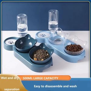 Dog Bowls Feeders Pet Cat Bowl Automatisk matare 500 ml Cat Feeder Bowl med hundvattenflaska Automatisk Drinking Pet Bowl Cat Food Bowl Pet Waterer 231023