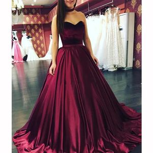 Sweetheart Burgundy Velvet Evening Prom Dress Satin Party Dresses Party Gowns Robe De Soiree