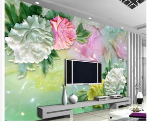 壁紙3D壁紙ジェイドカービング牡丹花背景絵画バスルームカスタムPO