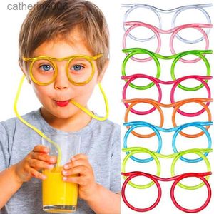 Other Toys Funny Soft Glasses Straw Baby Flexible Drinking Tube Kids Crazy DIY Straws Creative Toys Children Birthday Party Toy AccessoriesL231024