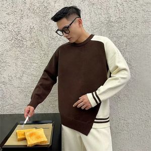 Erkek Sweaters Erkekler Crewneck Saktik Patchwork Patchwork Sweaters Sonbahar Gündelik Y2K Vintage Triko Çekme Homme Kore Moda Lüks Giyim231023