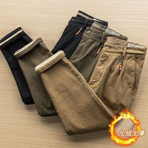 Calças masculinas inverno pesado velo homens roupas engrossar quente retro carga calças inteligente casual wear veludo térmica caminhadas trekking