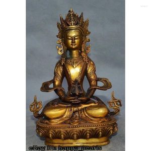 Decorative Figurines 8" Old Tibet Buddhism Bronze Copper Amitayus Longevity God Goddess Buddha Statue