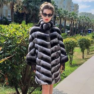 Kadınlar kürk sahte chinchilla renkli ceket kadınlar doğal rex tavşan ceket klasik standı yakalı palto sonbahar kış sıcak dış giysiler 231023