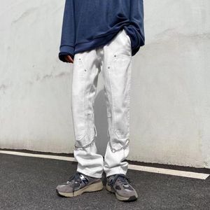 Men's Jeans Men's White Pocket Men Fashion Casual Straight Cargo Streetwear Loose Hip Hop Chain Denim Pants Mens Trousers