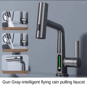 Kitchen Faucets Cuisine Pull-Out Faucet Rainfall Waterfall Basin Temperature Digital Display No Battery Stainless Steel For Sinks