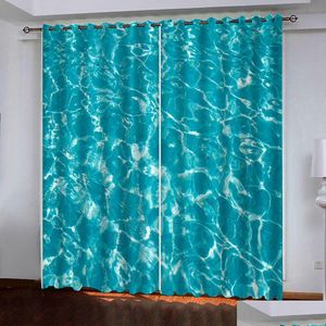 Cortina cortinas personalizadas 3d azul cortinas de luxo janela blackout para sala de estar quarto ondas gota entrega casa jardim el suprimentos d dhd5a