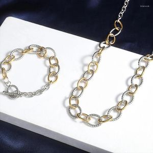 Комплект ожерелья и серег YYSUNNY с микрооткрытым дизайном, овальный круг, браслет из нержавеющей стали, классическая витая веревочная цепочка, ювелирные изделия для женщин и мужчин