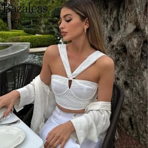 Camisoles Tanks bazaleas store traf Summer White Crop Top s Outfits trf Cutwork Embroidery Camis Tank Top official women's clothing 231021