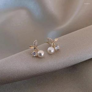 Stud Earrings 2023 Korean Exquisite Pearl Fruit Cherry Styling Senior Fashion Fresh Crystal Women Jewelry Girl's