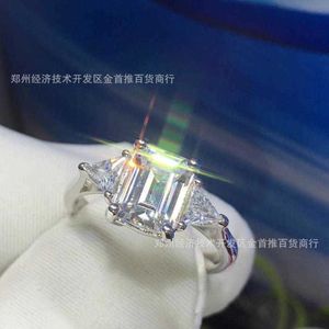 T Family Sterling Silver Plated True Gold Mosang Diamond Big Rock Sugar Wedding Ring for Men and Womenstar