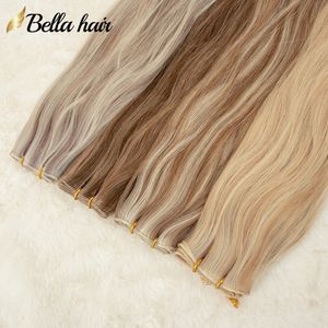 Costurar em extensões de trama de cabelo Extensão de trama loira marrom Extensão de cabelo humano real Silky Silky reto castanha castanho loira 16-28 polegadas #18/60 #27/613 100g Bella Hair Hair Hair Hair Hair Hair Hair Hair Hair