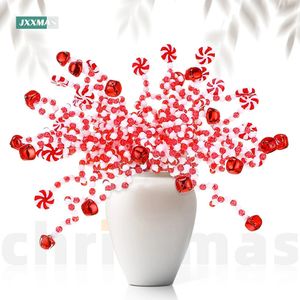 Christmas Decorations 24/36/50pcs Christmas Picks Red White Bells Candy Cane Ornaments for Xmas Tree Top Decor Home Vase Filler Garland Party Navidad 231024