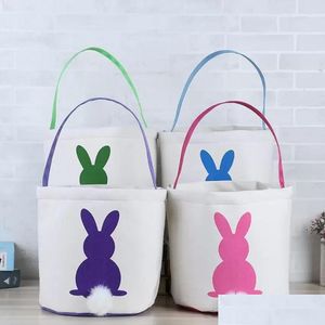 Party Decoration Dhs Canvas Easter Basket Bunny Ears Good Quality Bags For Kids Gift Bucket Cartoon Rabbit Carring Eggs Bag Drop Del Dhgqy