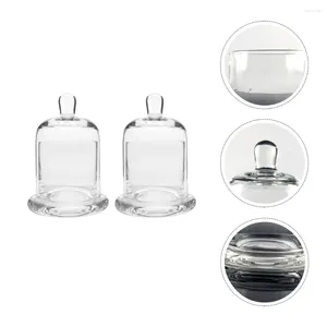 Titulares de velas 2 conjuntos de vidro transparente Cloche Globe Display Dome Bell Base Terrário Lembrança Preservada Flor Recipiente Plantas Lâmpada de Óleo