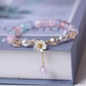 Charm Bracelets Fashion White Flower Purple Bracelet for Women Charm Beads Elastic Adjustable Bracelet Friendship Jewelry R231024