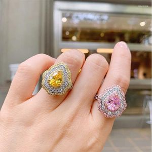 Cluster Rings 2023 Trend Vintage 925 Sterling Silver 8 10mm päronformad Topaz Pink Quartz Lab Zircon Party Women Wedding Fine Jewelry