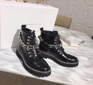 Black patent leather Motor ankle combat boots ChainLink Accents boot round Toe laceup buckle Martin booties luxury designers