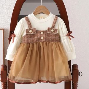 Платья для девочек, осень 2023, детское платье трапециевидной формы с длинными рукавами для детей 1 года, одежда принцессы для малышей, одежда для малышей