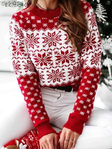 Women's Sweaters Autumn Winter Christmas Women's Sweater Fashion Knitted Long Sleeve Top Casual White Pullovers Elegant New In Knitwears 2023L231024