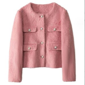 1012 2023 Autumn Milan Runway Coat Jackets Långärmad besättning Halsa rosa tweed högkvalitativ knapp mode kvinnor kläder hanhou
