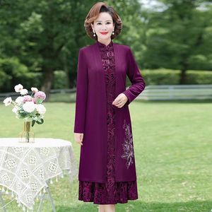 Vestidos casuais vintage mãe da noiva manga longa joelho-comprimento jacquard malha 2 peças conjunto vestido mulheres festa de casamento convidado