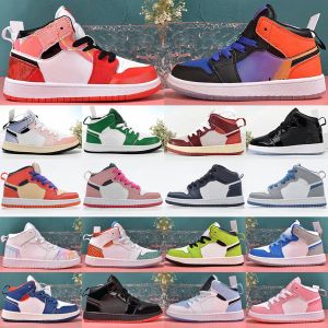 kids shoes 1s Royal Blue Bred toddler 1 shoe Children boys basketball black mid sneaker Chicago Pink white trainers baby kid youth infants Sports Athletic size 22-37