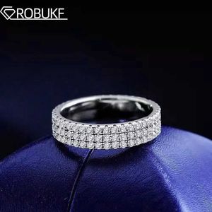 Anéis de casamento Anel de moissanite completo 1.5mm Três fileiras de diamante S925 Sterling Sliver Noivado Banda de casamento Hip Hop Anéis para Mulher Homem Jewely Q231024