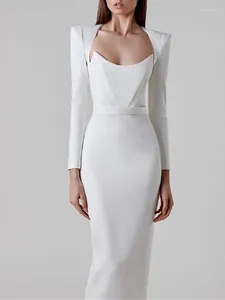Lässige Kleider Elegantes Midi-Verbandskleid für Frauen 2023 Mode weißes Langarm-formales Abend-Party-Bodycon-Club-Outfit Herbst-Winter
