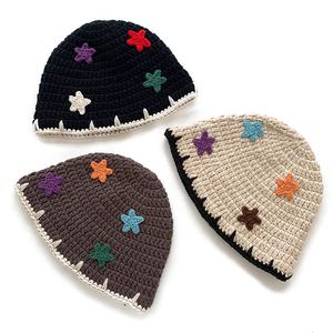 Chapéus de aba larga balde chapéus bonito multicolor estrela algodão artesanal crochê malha balde chapéu para mulheres atacado outono malha beanie dobrável cúpula floppy chapéu 231023