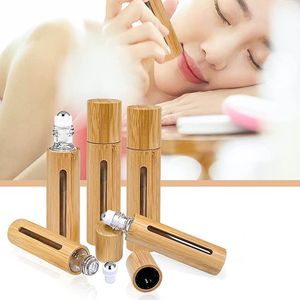 Home Natural Bamboo Refillable Empty Essential oil bottle Essential Oils Diffusers Scent Steel Roller Ball Bottle TravelLT014