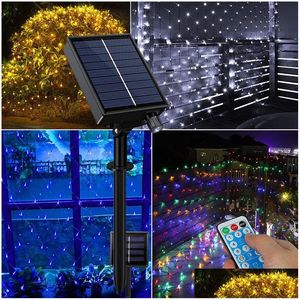 LED STRINGSソーラーネットライト1.5x1.5M 3x2M LEDタイマーダイミングフラッシュストリングIP65防水クリスマスガーデン装飾キューパスGA DHEEQ