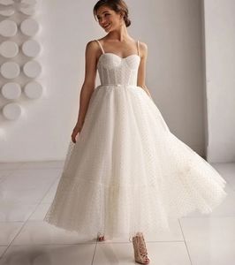Короткое свадебное платье 2024 A Line Милая на бретельках из тюля в горошек Свадебное платье на шнуровке сзади длиной до щиколотки на заказ Vestidos De Novia