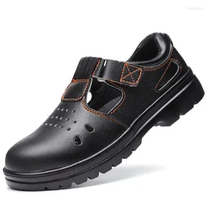 Stövlar stor storlek herrar avslappnade säkerhetskor mjukt läder stål tå täcker arbetande sko andas sommar säker sandaler säkerhet man
