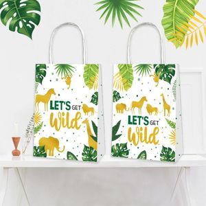 Gift Wrap BD046 12Pcs Green Jungle Animals WILD ONE Birthday Party Portable Packing Paper Tote Bags Baby Shower S Bag