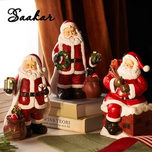 Christmas Decorations SAAKAR Resin Santa Claus Statue Miniature Character Collection Craft Home Living Room Desktop Decor Object Figurines Micro Model 231023