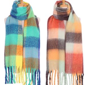 Novo outono e inverno ac britânico xadrez mohair cachecol feminino fio circulado colorido quente borla xale