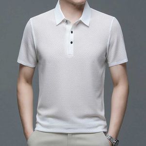 Men's Polos 2023 Summer New Men's Casual Hollow Short-Sleeved Polo Shirt Ice Silk Breathable Business Tops Fashion Solid Golf T-Shirt M-4Xl