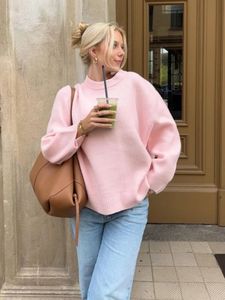 Kvinnor S KNITS TEES Fashion Solid O Neck Loose tröja för kvinnor Elegant långärmad stickad Pullover Top 2023 Autumn Female Thick Thick Thick Tops Jumpers 231023