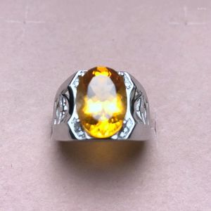 Cluster Rings Natural Citrine Ring For Men Bright Fashion Jewelry Real 25 Silver Factory Direct Sell Good Cut Birthday Party Gift