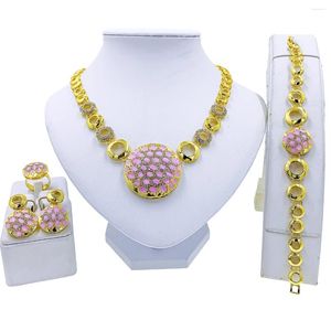 Conjunto de brincos de colar vendendo cristal rosa redondo pingente moda jóias pulseiras femininas anel presente de natal